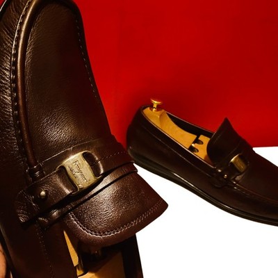 $849.00!! FERRAGAMO MEN LUXURY DARK BROWN LEATHER SIDE BITS  display picture 1