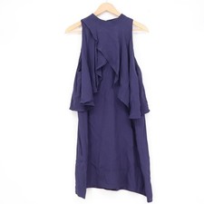 Pink Owl Navy Purple Cold Shoulder Ruffle Mock Neck Shift Dress Large
