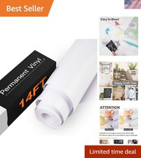 Durable Glossy White Adhesive Vinyl Roll 12  x 14 FT - No Bubbles, High Quality