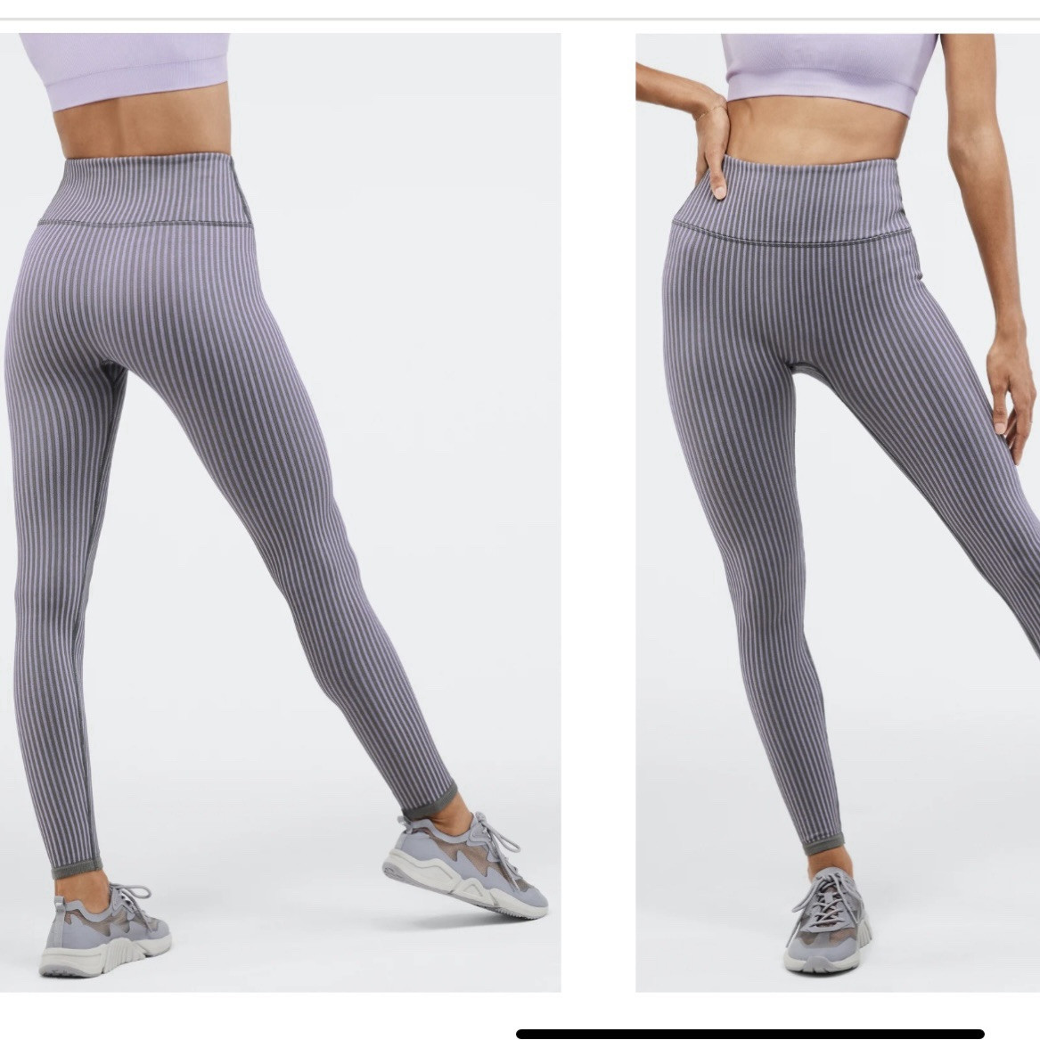 Fabletics High-Waisted Seamless Rib Legging in Purple & Green Size XS