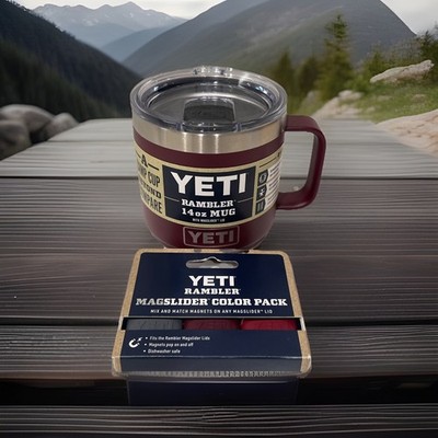 YETl RAMBLER 14 OZ MUG & Matching MAGSLIDER Pack  WILD VINE RED RARE!