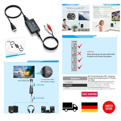 HDMI ARC Audio-Extraktor 192 kHz mit 3,5 mm Klinke und Cinch-Kabel für HDTV