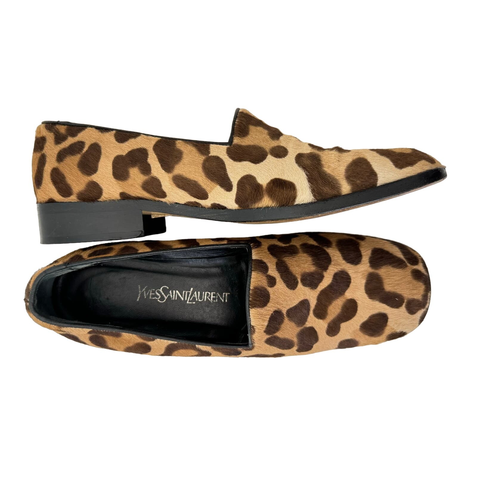 Scarpe mocassini slip on Yves Saint Laurent leopardate in pelle di ponyhair Taglia 6 5 M