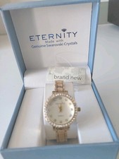 New Eternity Goldtone Watch Set with Swarovski Crystals.Stylish Design Gift Idea