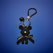 Black Teddy Bear Keychain Bow Keyrings Bag Tags Backpack Clips Phone Chain Cute