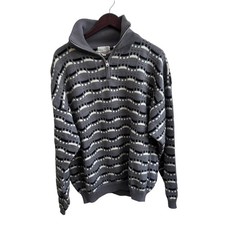 Vintage Wool Blend 1/4 Zip Sweater Geometric Pattern Retro Mens Large