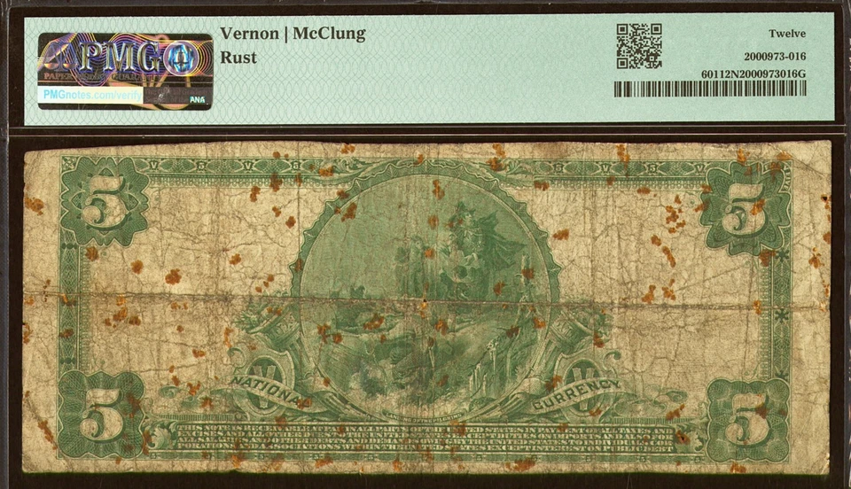 $5 Series 1902 National Banknote from Columbia, Missouri PMG Fine 12 net - Image 2 of 2
