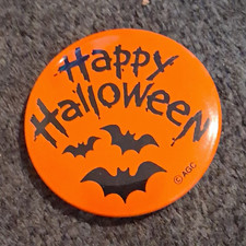 AGC Halloween Pinback Button Orange/Black Bats Metal HMD 6F Made in USA