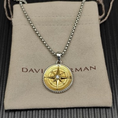 David Yurman Sterling Silver 925 Nautical Compass Pendant Necklace Curb Link