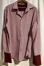 Banana Republic Men  s L 16-16.5 Red  White Striped Dress Shirt Cuff link Work