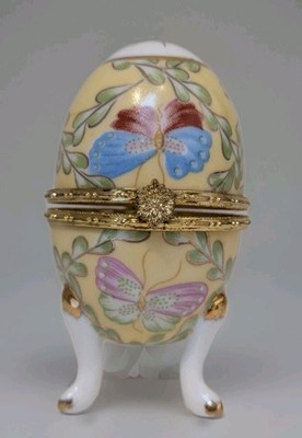 Formalities Porcelain Painted Egg Butterfly Footed Hinged Trinket Box Baum Bros