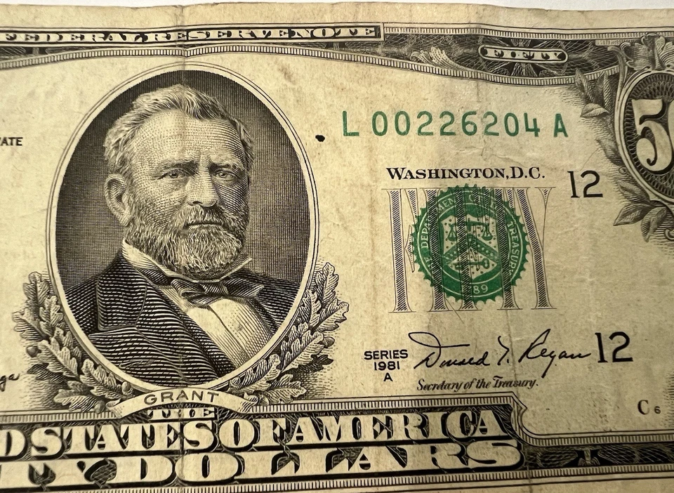 USA 1981 $50 Bill Center Off 6 Digits Circulated Good Condition San Francisco - Image 4 of 4