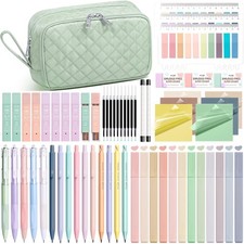 62PCS Aesthetic School Supplies with Cute Pencil Case, Pastel Highlighters Bl...
