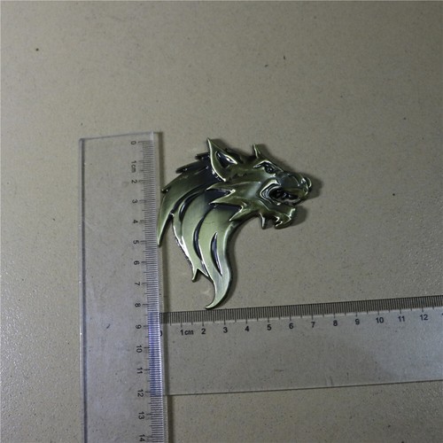 Pair Wolf Head Glossy Bronze Metal Grile Emblem Badge Motors Car Racing 3D Power - Picture 12 of 14