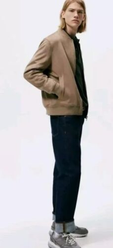 Men’s ZARA Bomber Jacket Beige Faux Suede Size XL X Large - Picture 3 of 6