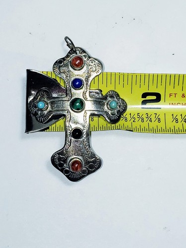 Indianer Sterling Silber Kreuz Ohrringe .925 Türkis, Koralle, Lapis Onyx - Bild 12 von 15