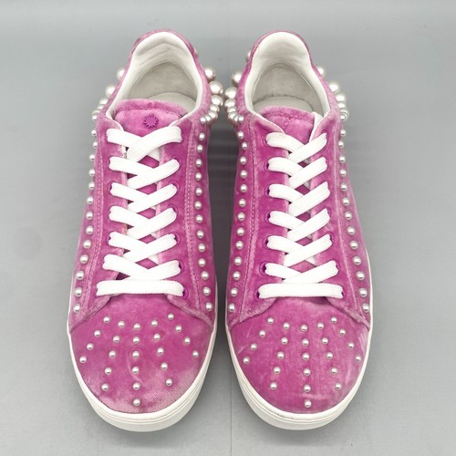 Stuart Weitzman Womens 9B Goldie Sneakers Shoes Pink Velvet Pearl Stud Casual - Picture 3 of 11