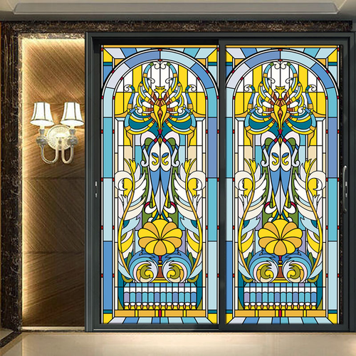 Vintage Stained Window Privacy Film Opaque Glass Static Cling Sticker Covering - Picture 8 of 18