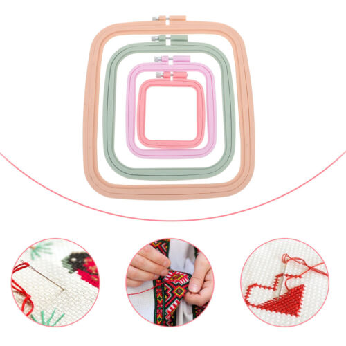 4 Pieces Square Cross Stitch Hoop Embroidery Stretch DIY Accessory Tool