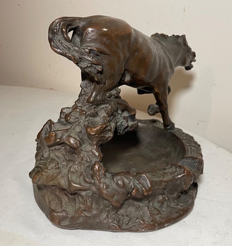 LARGE RARE Antique running horse ashtray Armor Bronze clad statue sculpture dish - 第 9/16 張圖片