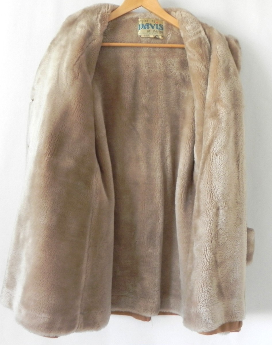 Vtg Davis of Boston Coat Wool Blend Faux Fur Lined Camel