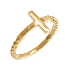 Gold Beaded Sideways Cross Ring Available in Yellow/Rose/White Gold 