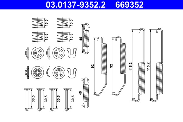 ATE 03.0137-9352.2 Accessory Kit, parking brake shoes for CITROËN,MITSUBISHI,NIS