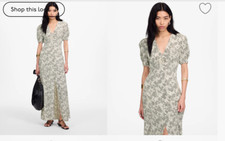 Madewell $158 Womens Puff-Sleeve V-Neck Midi Dress in Floral Size 00 NU576