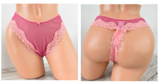 Victoria's Secret XLARGE TEASE MESH LACE TRIM HIGH-LEG THONG Luscious Rose