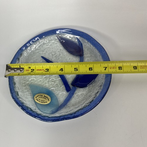 Judaic Israel Fused Art Glass 7" Plate / Bowl by Hannah Bahral- Blue Flower Art - Picture 5 of 5