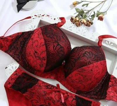UKLace Floral Padded Push up Bra Set Underwired Sexy Bra Knickers BCD/DD/E 34-40