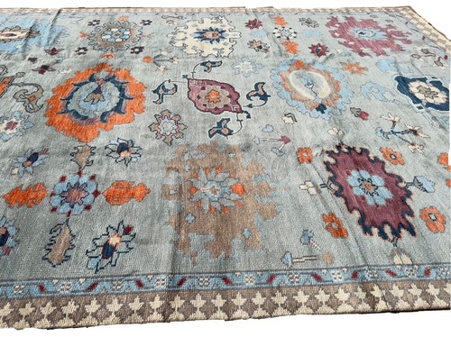 Unique9x12ft Orange Blue Turkish Oushak Transitional hand knotted wool area rug - Picture 2 of 12