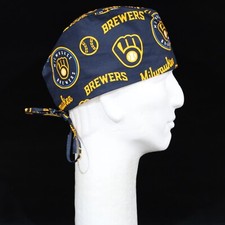 MLB Milwaukee Brewers Logo All Over Theme Scrub Hat