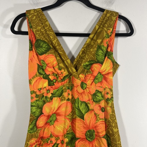 Hawaiian Togs Vintage 60s Hawaiian Pleated Train Hibiscus Maxi Dress Women's XS - Picture 2 of 9