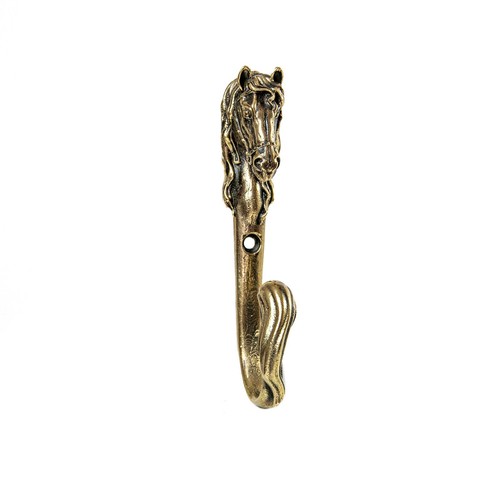 Brass wall hook in the shape of a horse's head for hanging backpacks, keys - Picture 7 of 15