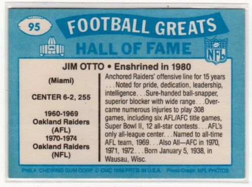 1988 autógrafo de Jim Otto Swell #95 firmado tarjeta de fútbol americano de la Sala de Justicia 1980 - Imagen 2 de 2