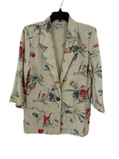 Vintage Joanna Linen Blazer Watercolor Floral Print Size Small Made in USA