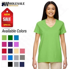 NEW Gildan Women's Heavy Cotton Short Sleeves Ladies  V-Neck T-Shirt M-G500VL