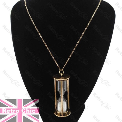 BIG HOURGLASS pendant RETRO vintage HOUR GLASS sands of time LONG CHAIN NECKLACE - Picture 11 of 11