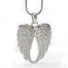 Angel Wings Inspirational Pendant Necklace White Gold