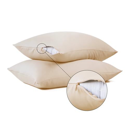 100% Cotton Classic Pillow Protectors with Invisible Zipper (Queen, 20"x30", 2 - Picture 7 of 8