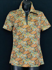 Vintage 1970s green orange paisley shirt short sleeve blouse top disco S M