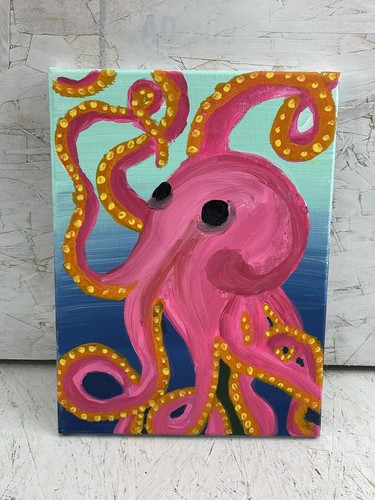 Pintura en lienzo pintada a mano para decoración de habitación infantil habitación de bebés pulpo rosa - Imagen 1 de 6