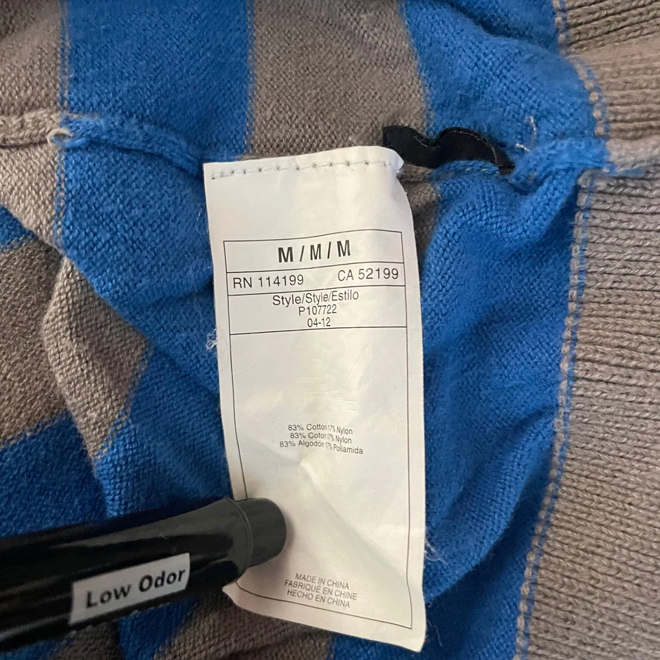 Quiksilver 条纹毛衣男式中号蓝色灰色圆领冲浪针织冬季 * — 第 4/4 张图片