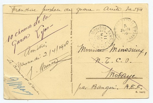 Cameroon 1916 French Occupation,censored Fieldpost PPC, Yaounde, forwarded, RARE
