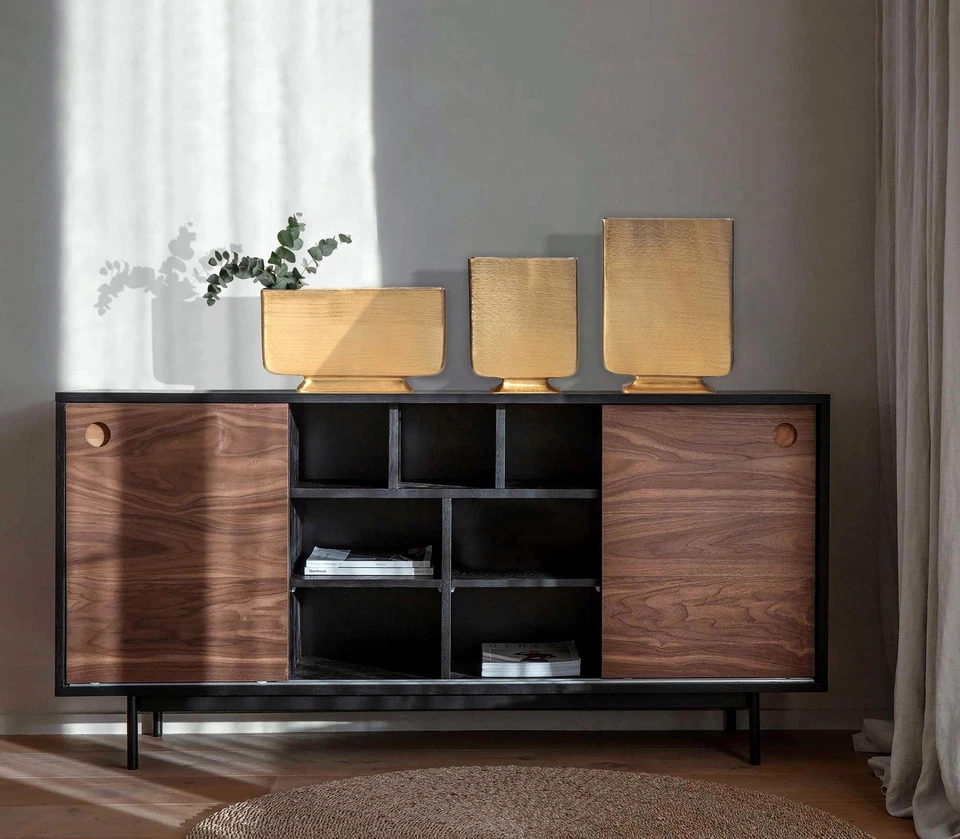 Vase 3er Set FineBuy Blumenvase Aluminium Silber Tischvase Dekovase Modern Eckig - Bild 2 von 4