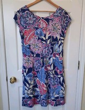 TALBOTS Women's Rayon Cotton Spandex Women's Floral Jersey Casual Resort Dress L