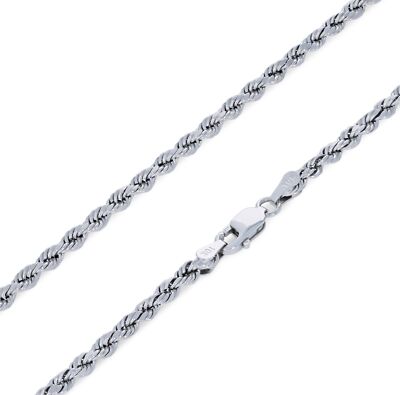 10K White Gold 1.5mm-7mm Diamond Cut Rope Chain Necklace Mens Womens 16''-30''