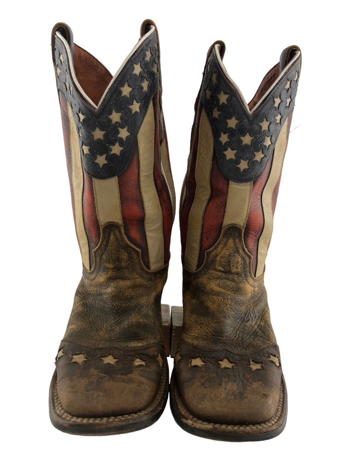 Ladies Dan Post Brown Leather American Flag Square Toe Western Boots