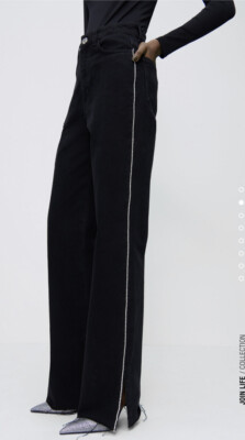 Zara Z1975 Side Jewel Straight Black Denim Jeans Size 10 /42 NWT Full Length
